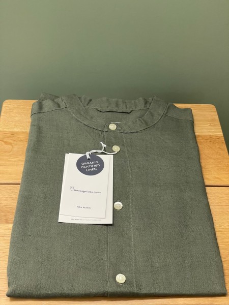 KnowledgeCotton Apparel - Custom fit linen stand collar shirt - Burned Olive
