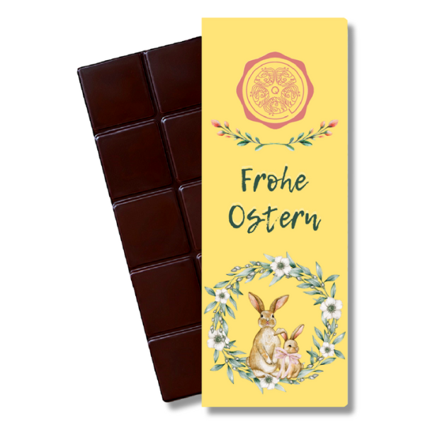 CHOCQLATE - Bio Osterschokolade PUR 60% "Frohe Ostern" gelb