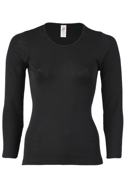 ENGEL - Damen-Shirt, mit langem Arm - 70% Schurwolle (kbT), 30% Seide - schwarz