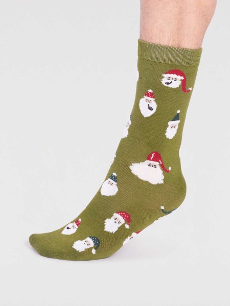 thought - Alfredo Bamboo Christmas Snowman Socken - Lichen Green - Größe 41-45
