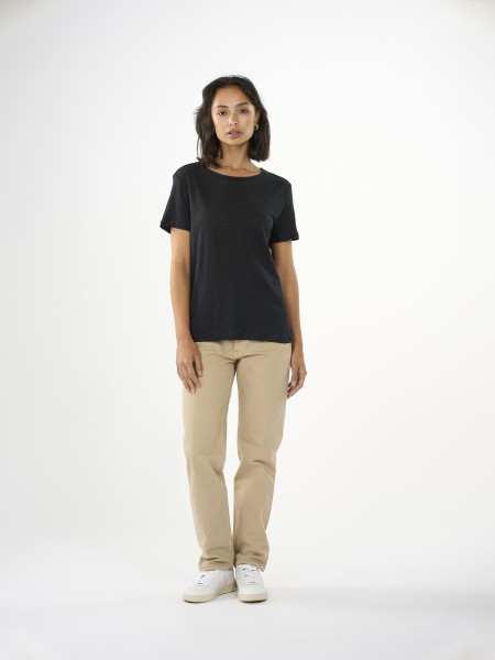 KnowledgeCotton Apparel - Reg linen T-Shirt - Black Jet