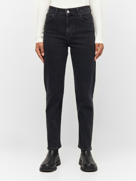 KnowledgeCotton Apparel - IRIS mom mid-rise rinse black 5-pocket cropped jeans - Rinse Black
