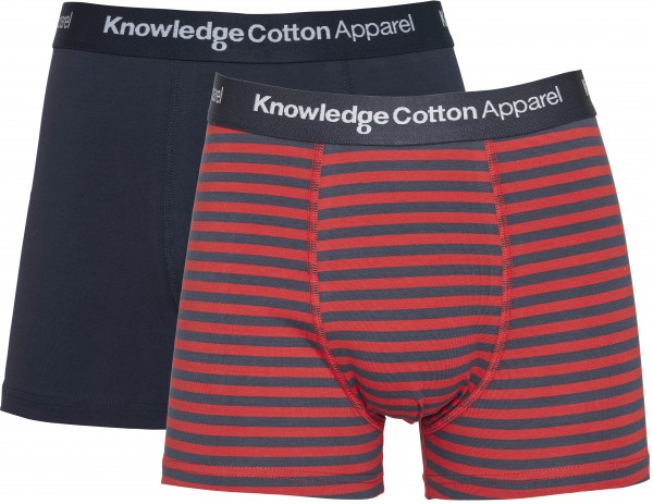 KnowledgeCotton Apparel - 2-Pack Narrow Striped Unterhosen - Pompeain Red