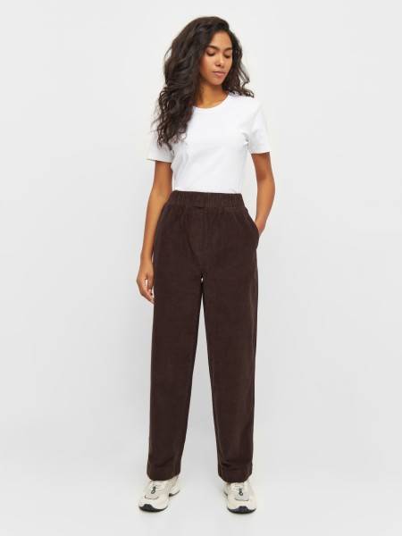 KnowledgeCotton Apparel - CHLOE barrel high-rise babycord elastic waistband pants - Chocolate Plum