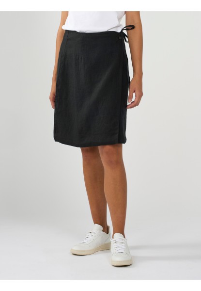KnowledgeCotton Apparel - Natural linen wrap skirt - Black Jet