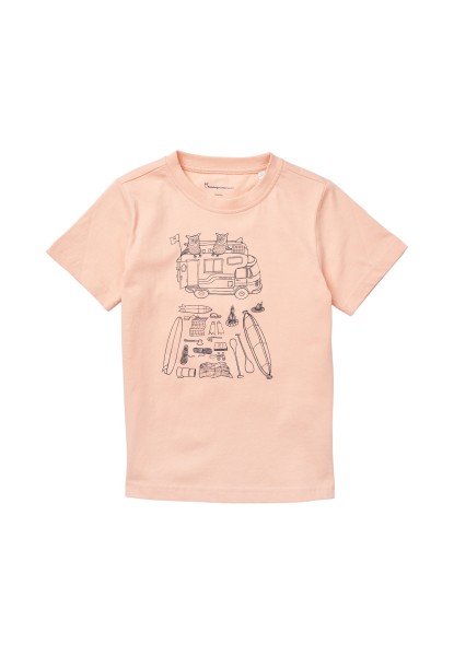 KnowledgeCotton Apparel - Road trip printed T-shirt - Coral Pink