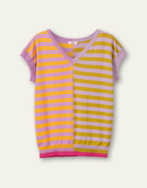 oilily - Knautia V-Neck Strick Shirt - Multi Vertical Stripe/Violet Tulle