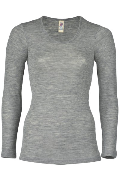 ENGEL - Damen-Shirt, mit langem Arm - 70% Schurwolle (kbT), 30% Seide - hellgrau mélange