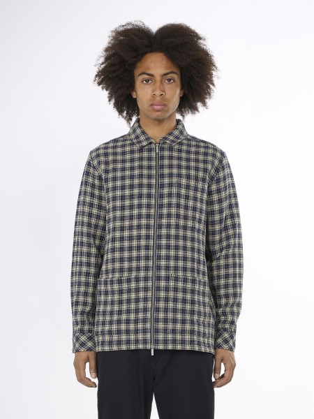 KnowledgeCotton Apparel - Double faced checkered twill zip over shirt - Navy Check
