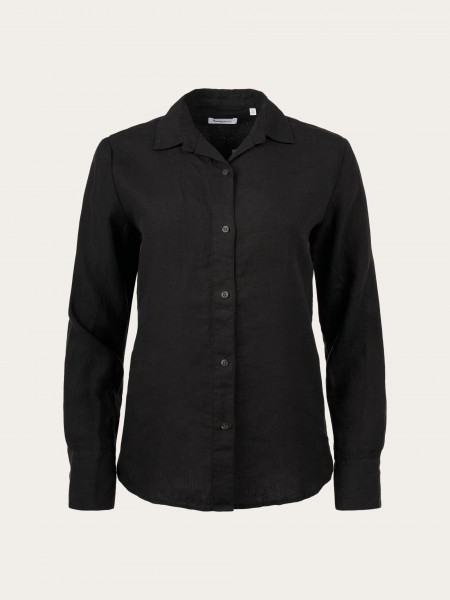 KnowledgeCotton Apparel - SAGE classic reg linen shirt - Black Jet