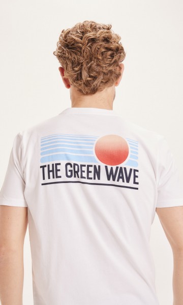KnowledgeCotton Apparel - ALDER The Green Wave sunset T-shirt - Bright White